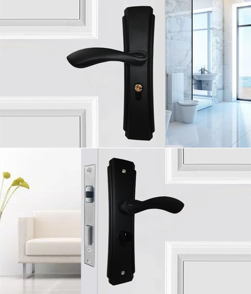 Matte-Black-Aluminum-Door-Lock-Mechanical-Interior-Door-Handle-Cylinder-Lock-Lever-Latch-Home-Securi-1790958-5