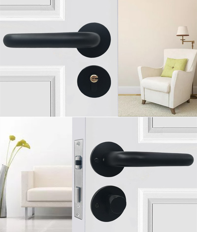 Matte-Black-Aluminum-Door-Lock-Mechanical-Interior-Door-Handle-Cylinder-Lock-Lever-Latch-Home-Securi-1790958-6