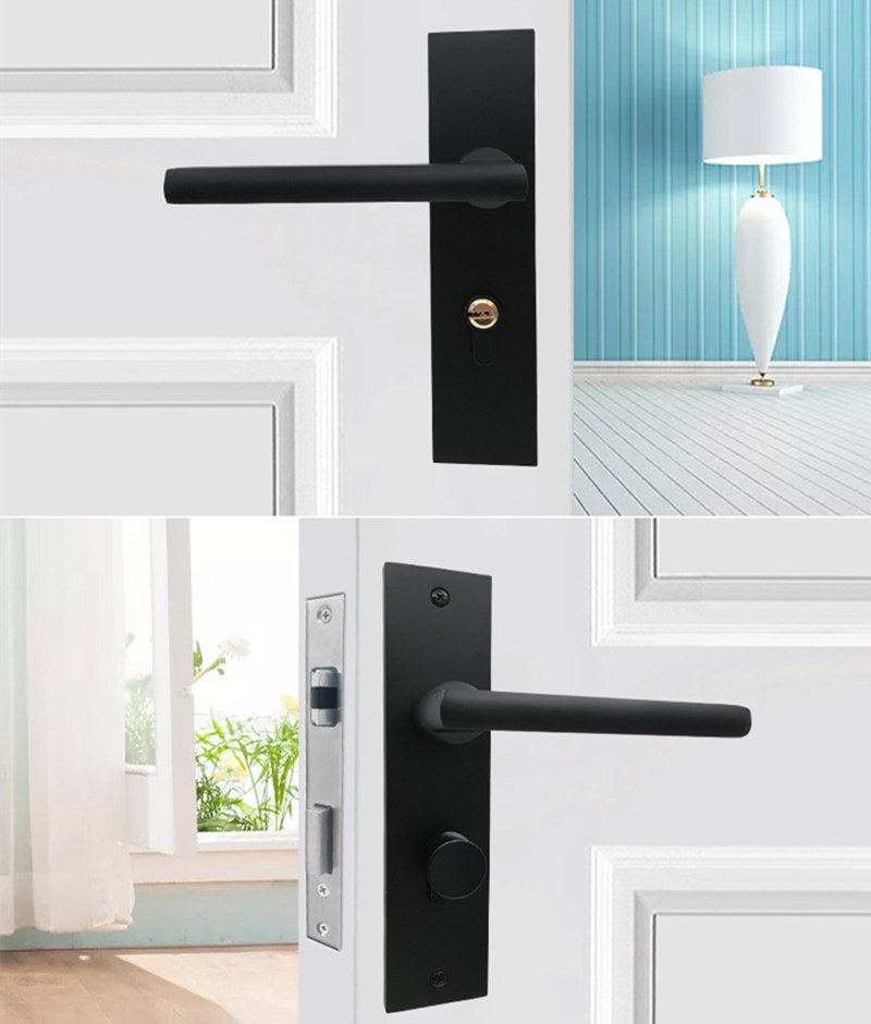 Matte-Black-Aluminum-Door-Lock-Mechanical-Interior-Door-Handle-Cylinder-Lock-Lever-Latch-Home-Securi-1790958-7