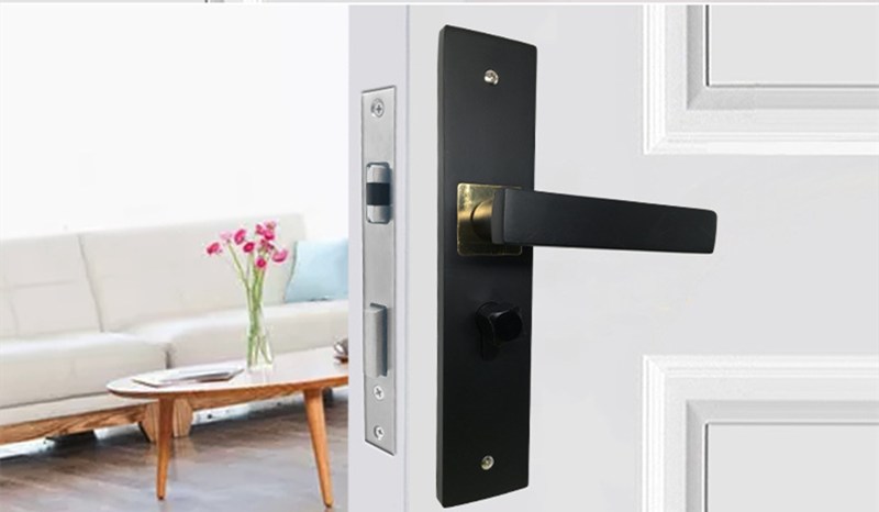 Matte-Black-Aluminum-Door-Lock-Mechanical-Interior-Door-Handle-Cylinder-Lock-Lever-Latch-Home-Securi-1790958-9