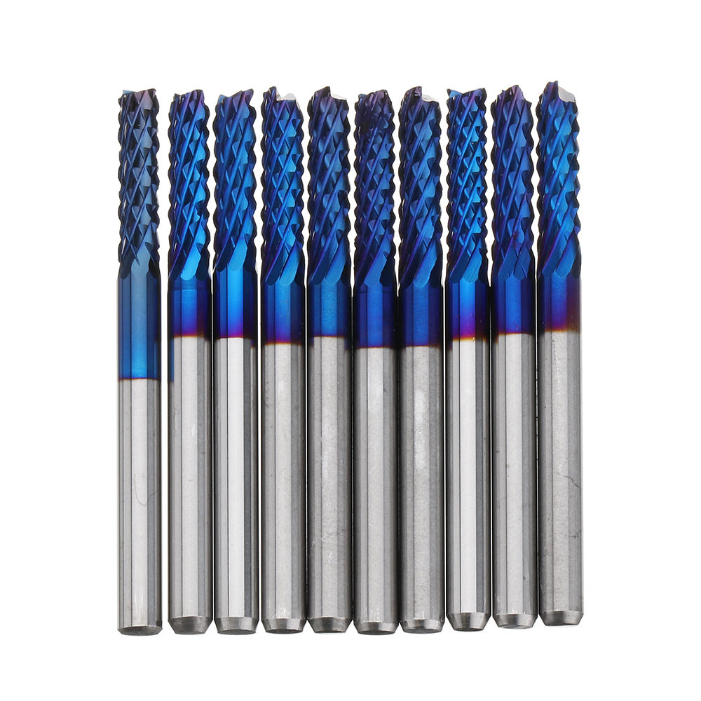 10pcs 3.175mm Blue NACO Coated PCB Bits Carbide Engraving Milling Cutter For CNC Tool Rotary Burrs