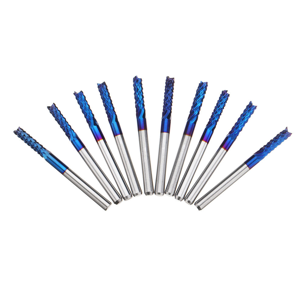 10pcs 3.175mm Blue NACO Coated PCB Bits Carbide Engraving Milling Cutter For CNC Tool Rotary Burrs