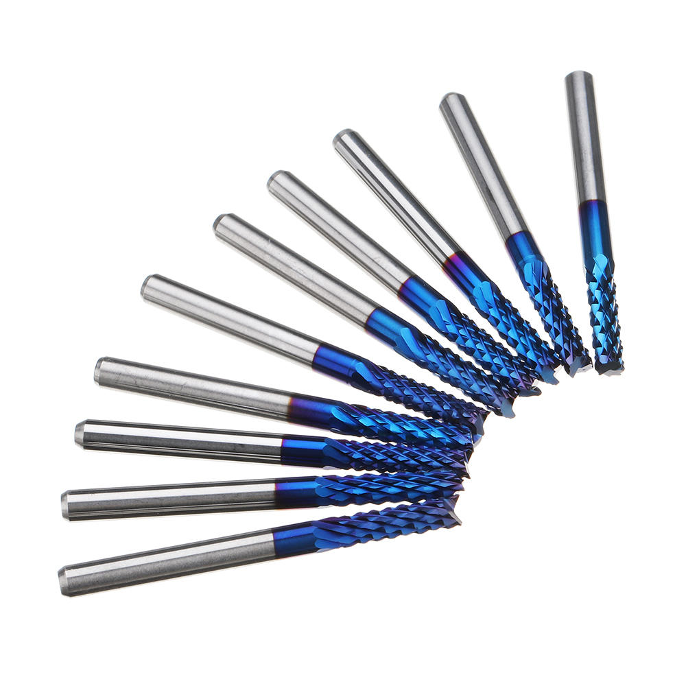 10pcs 3.175mm Blue NACO Coated PCB Bits Carbide Engraving Milling Cutter For CNC Tool Rotary Burrs