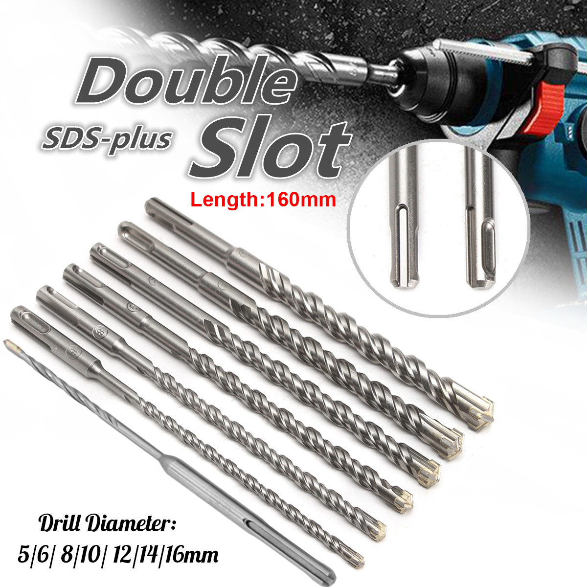 5-16mm-Concrete-Drill-Bit-160mm-Length-Double-SDS-Plus-Slot-Masonry-Hammer-Drill-Bit-1543529-2