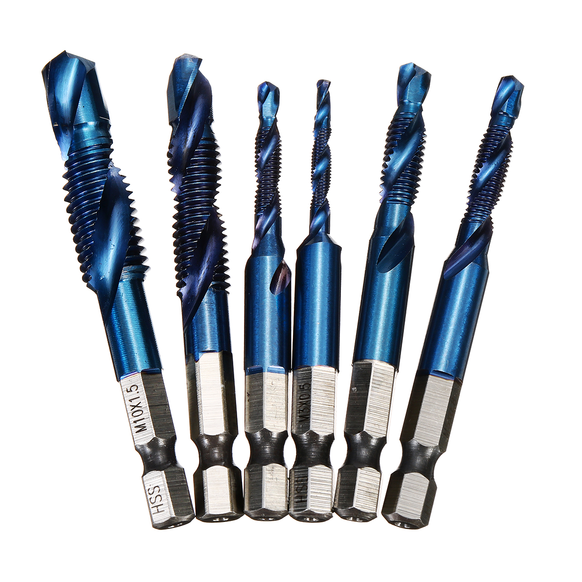 6Pcs-M3-M10-14-Inch-Hex-Shank-Metric-Thread-Blue-Nano-Coated-HSS-Drill-and-Tap-Bits-Screw-Tap-1651722-1