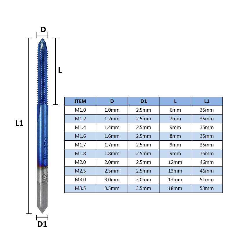 Drillpro-11Pcs-Blue-Nano-Thread-Tap-with-Adjustable-Tap-Wrench-M1-M35-HSS-Metric-Plug-Tap-Screw-Tap--1721136-2