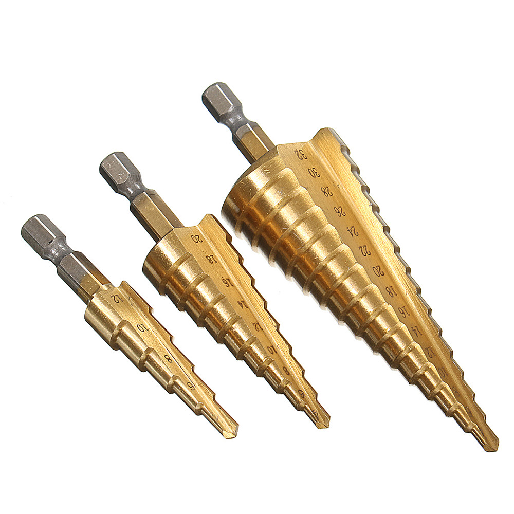 Drillpro-3pcs-4-122032mm-HSS-Titanium-Step-Cone-Drill-Bit-Hex-Shank-Hole-Cutter-1106952-3