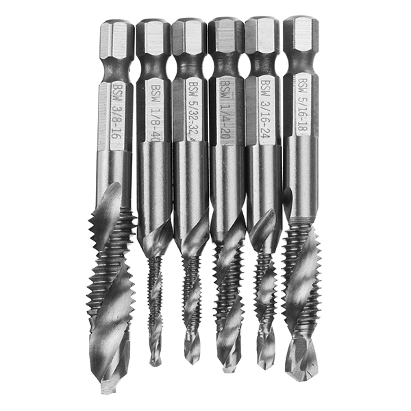 Drillpro-6pcs-18-38-Inch-BSW-Thread-HSS-Combination-Drill-Tap-Bit-Set-Hex-Shank-Deburr-Countersink-B-1023651-1