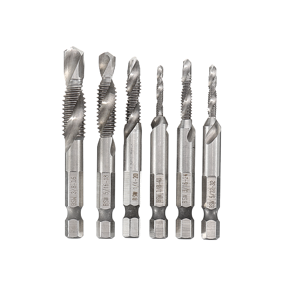 Drillpro-6pcs-18-38-Inch-BSW-Thread-HSS-Combination-Drill-Tap-Bit-Set-Hex-Shank-Deburr-Countersink-B-1023651-2