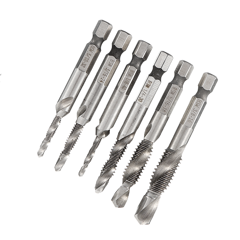 Drillpro-6pcs-18-38-Inch-BSW-Thread-HSS-Combination-Drill-Tap-Bit-Set-Hex-Shank-Deburr-Countersink-B-1023651-4