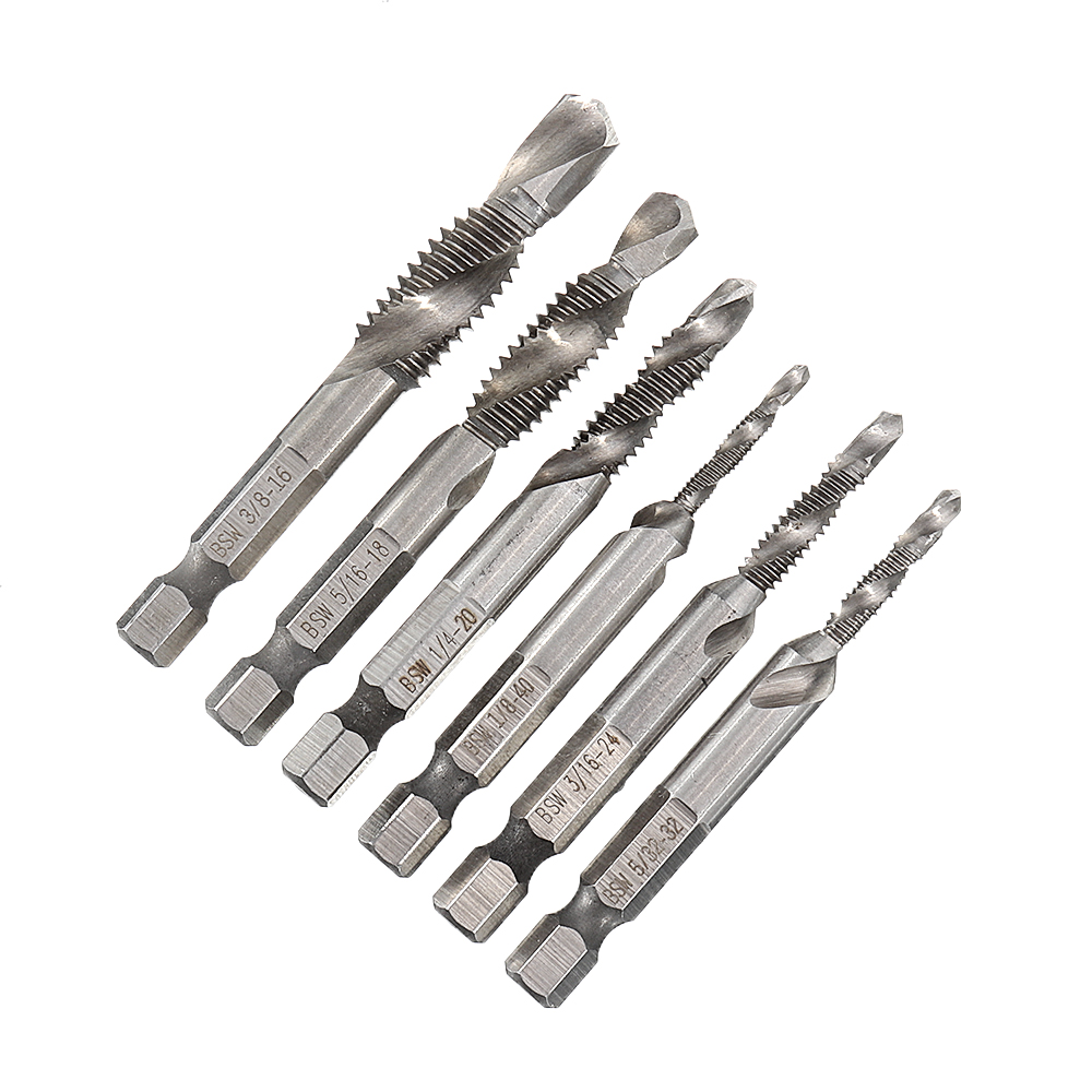 Drillpro-6pcs-18-38-Inch-BSW-Thread-HSS-Combination-Drill-Tap-Bit-Set-Hex-Shank-Deburr-Countersink-B-1023651-5