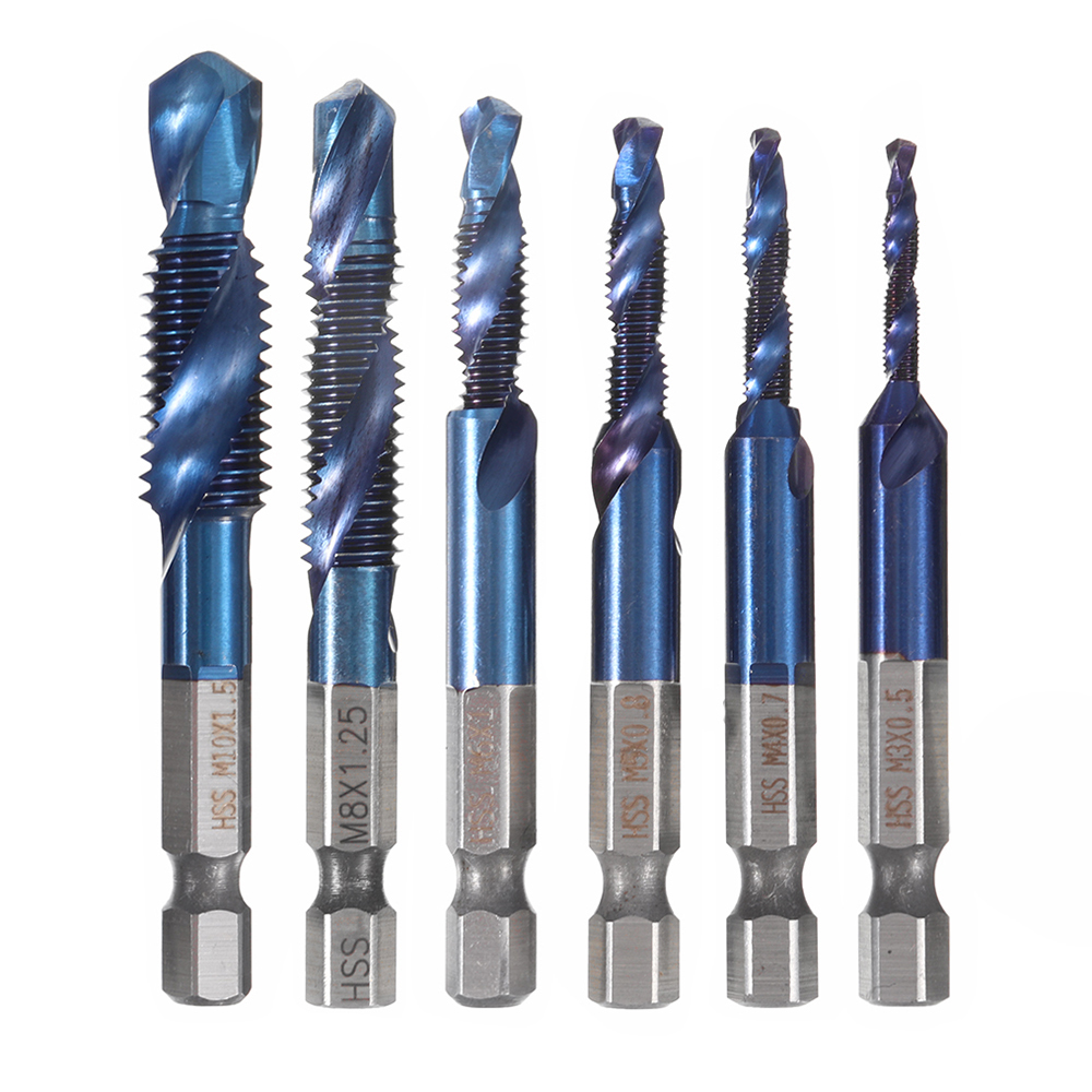 Drillpro-6pcs-M3-M10-Combination-Drill-Tap-Bit-Set-HSS-6542-Blue-Nano-Coated-Deburr-Countersink-Dril-1475740-1