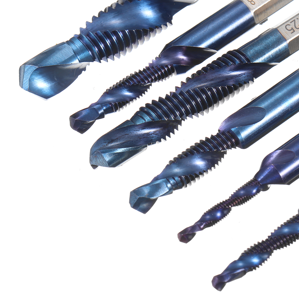 Drillpro-6pcs-M3-M10-Combination-Drill-Tap-Bit-Set-HSS-6542-Blue-Nano-Coated-Deburr-Countersink-Dril-1475740-5