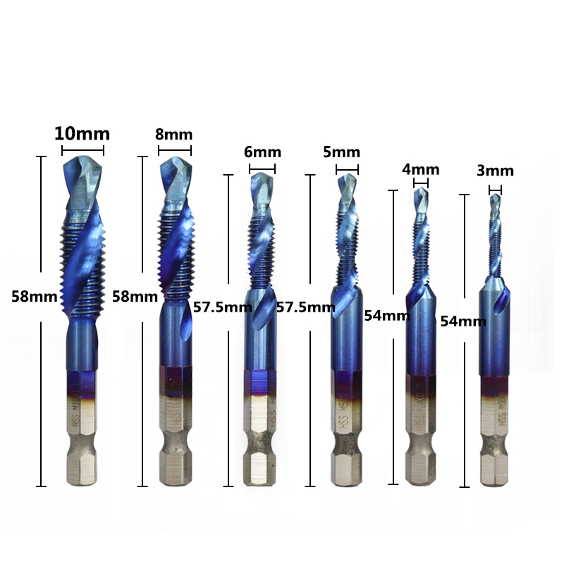 Drillpro-6pcs-M3-M10-Combination-Drill-Tap-Bit-Set-HSS-6542-Blue-Nano-Coated-Deburr-Countersink-Dril-1475740-8