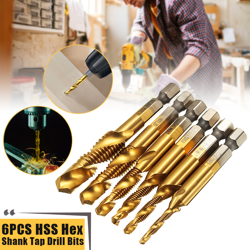 Drillpro-6pcs-M3-M10-Hexagon-Shank-Drill-Tap-Bit-Titanium-Plated-HSS-6542-Deburr-Countersink-Bits-Sc-1023662-1