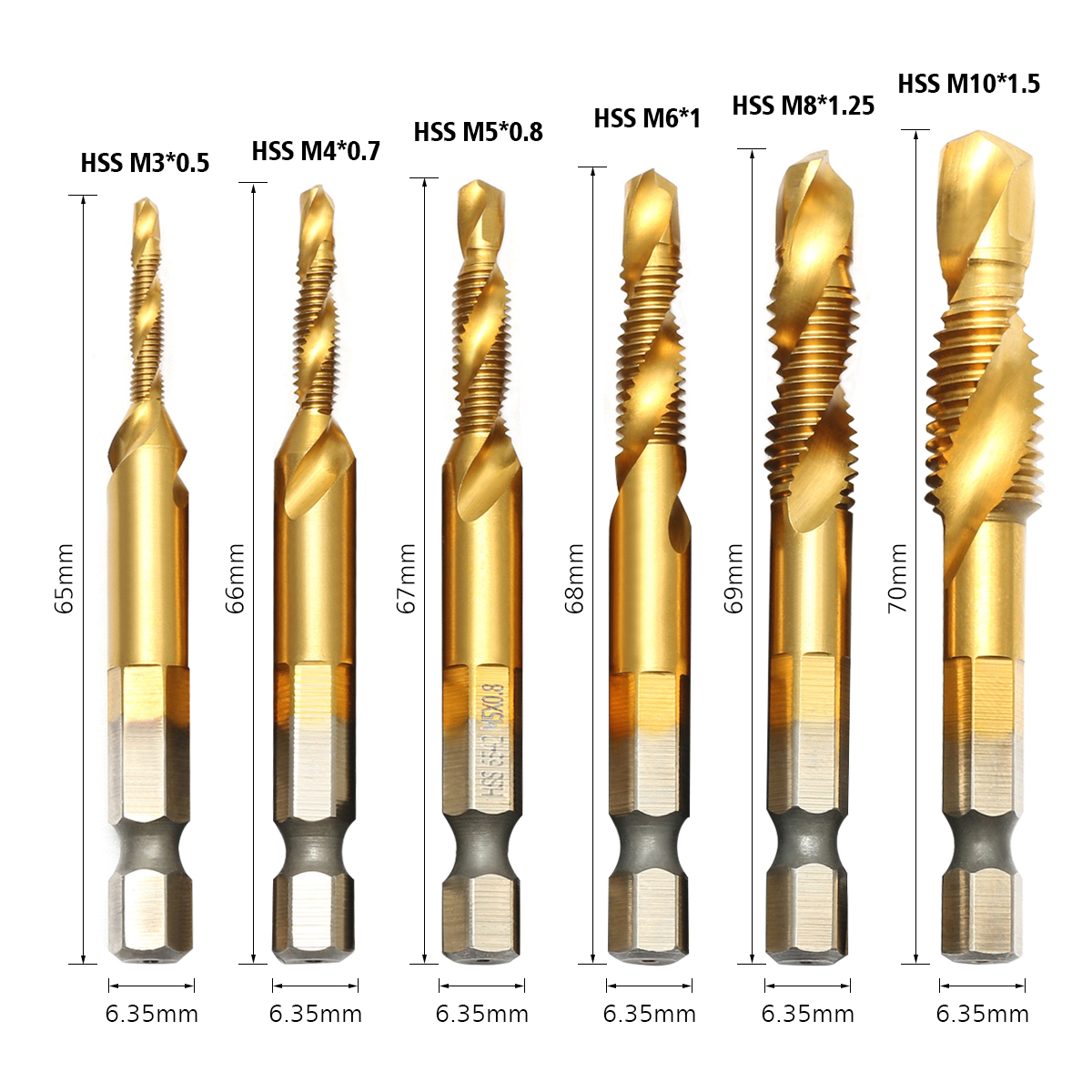 Drillpro-6pcs-M3-M10-Hexagon-Shank-Drill-Tap-Bit-Titanium-Plated-HSS-6542-Deburr-Countersink-Bits-Sc-1023662-4