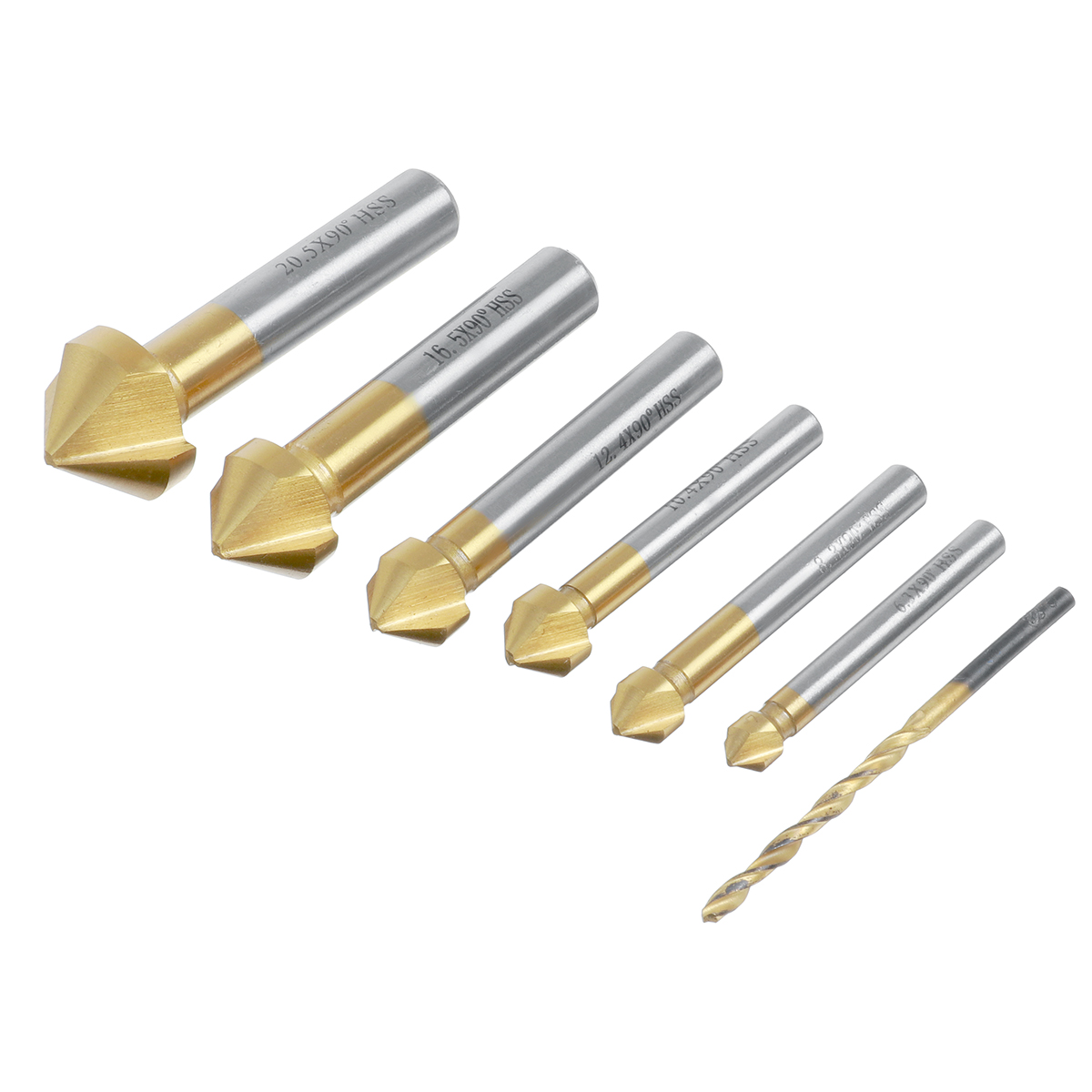 Drillpro-7pcs-5-10mm-HSS-Titanium-Coated-M6-Countersink-Drill-Bit-3-Flute-Chamfer-90-Degree-Chamferi-1840205-2