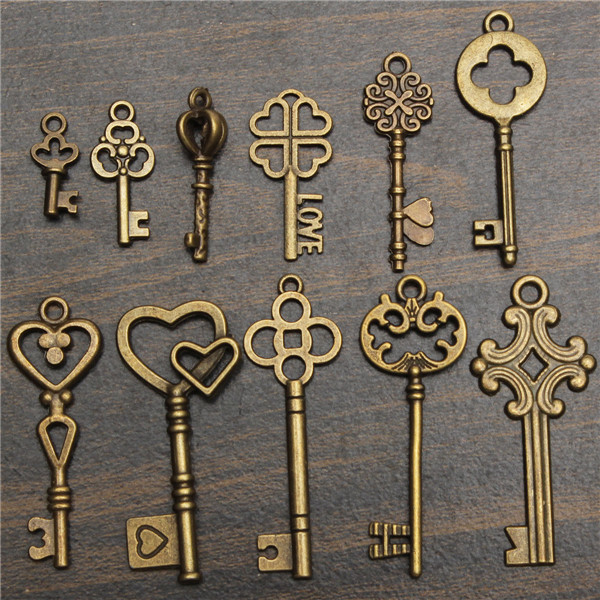 11Pcs-Antique-Vintage-Old-Look-Skeleton-Key-Set-Pendant-Heart-Bow-Steampunk-Lock-986760-7