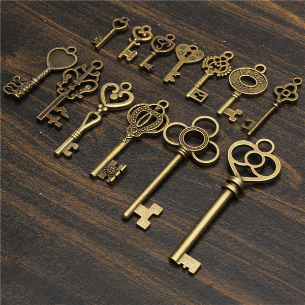 13pcs-Antique-Vintage-Old-Look-Skeleton-Key-Lot-Set-Pendant-Heart-Bow-Lock-Steampunk-Jewel-986823-5