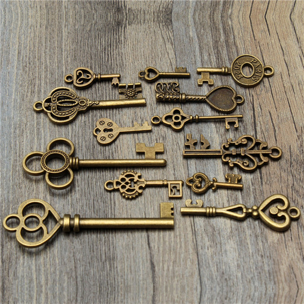 13pcs-Antique-Vintage-Old-Look-Skeleton-Key-Lot-Set-Pendant-Heart-Bow-Lock-Steampunk-Jewel-986823-6