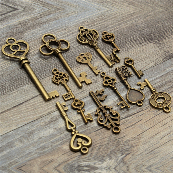 13pcs-Antique-Vintage-Old-Look-Skeleton-Key-Lot-Set-Pendant-Heart-Bow-Lock-Steampunk-Jewel-986823-7