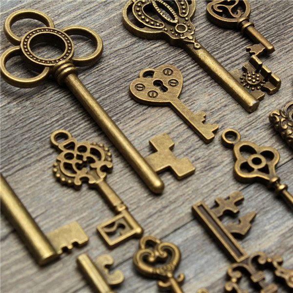 13pcs-Antique-Vintage-Old-Look-Skeleton-Key-Lot-Set-Pendant-Heart-Bow-Lock-Steampunk-Jewel-986823-9