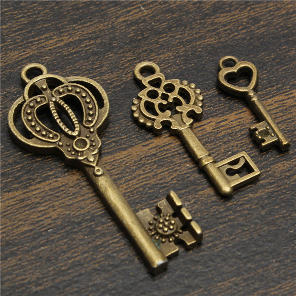 13pcs-Antique-Vintage-Old-Look-Skeleton-Key-Lot-Set-Pendant-Heart-Bow-Lock-Steampunk-Jewel-986823-10