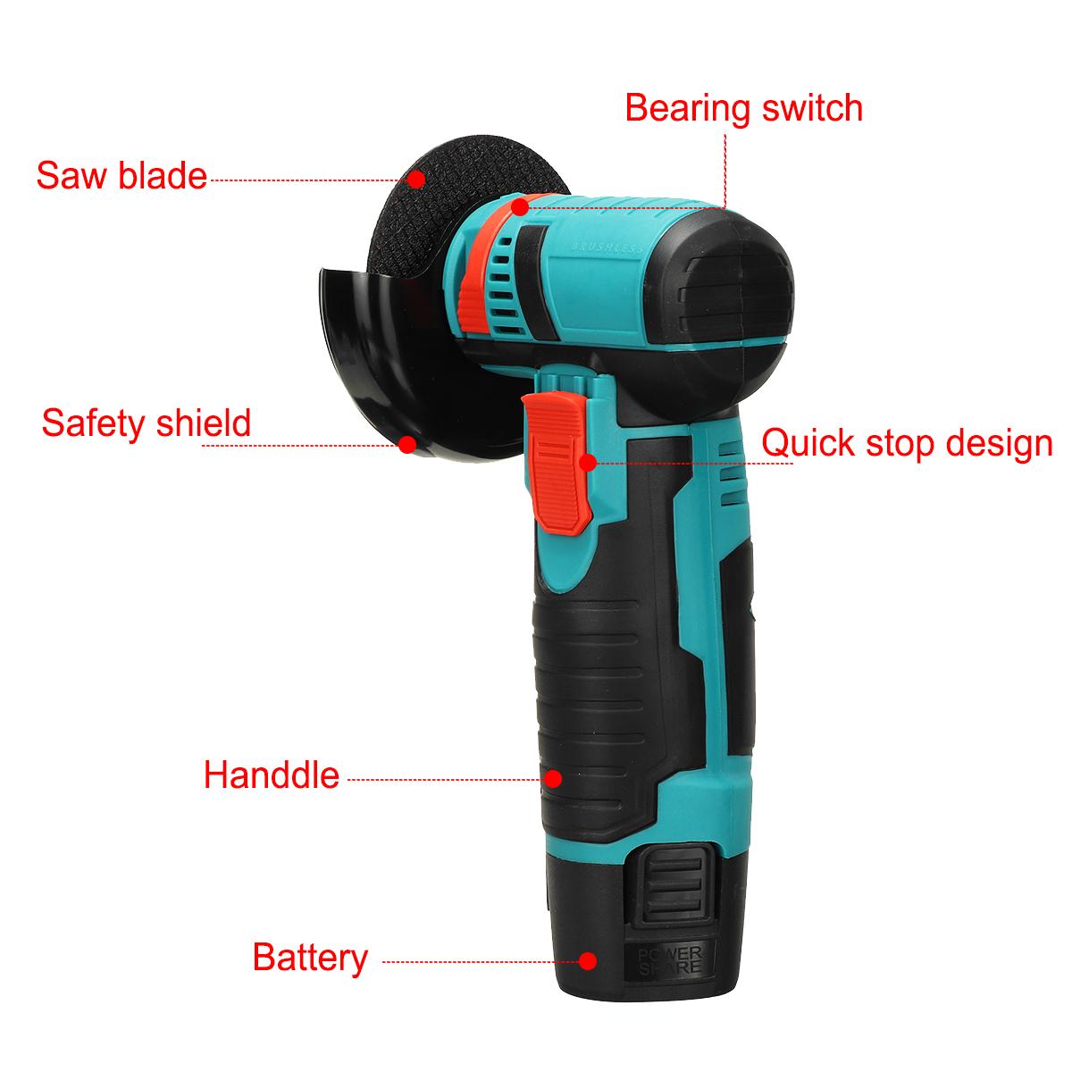 12V-Brushless-Angle-Grinder-Cordless-Electric-300W-19500Rpm-Cordless-Cutting-Polishing-Tool-1922553-7