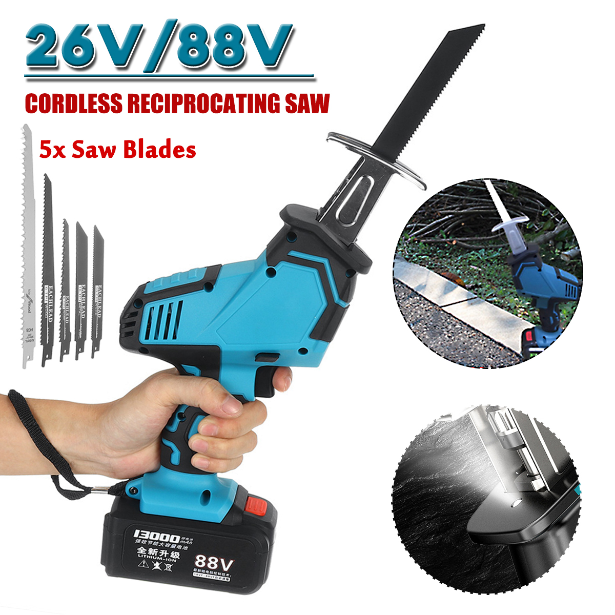 26V88V-6000mAh13000mAh-Cordless-Reciprocating-Saw-Electric-Lithium-Sabre-Saw-with-5-Saw-Blades-1585004-2