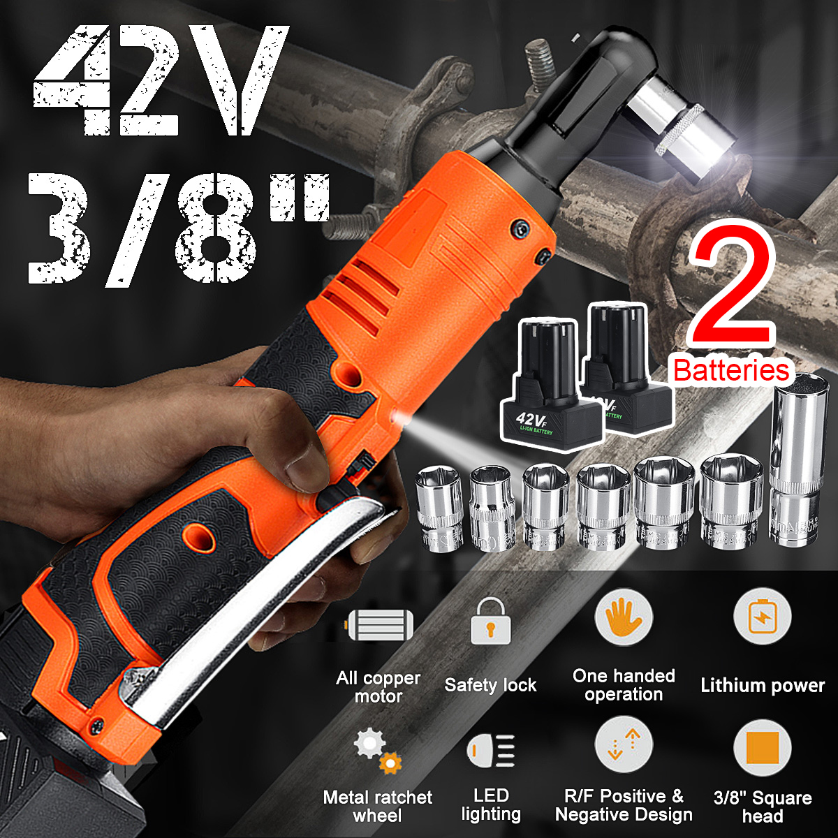 42V-90Nm-LED-Cordless-Electric-Ratchet-Wrench-38-Inch-Chuck-Right-Angle-Wrench-W-2Pcs-Battery-Kit-1552994-2