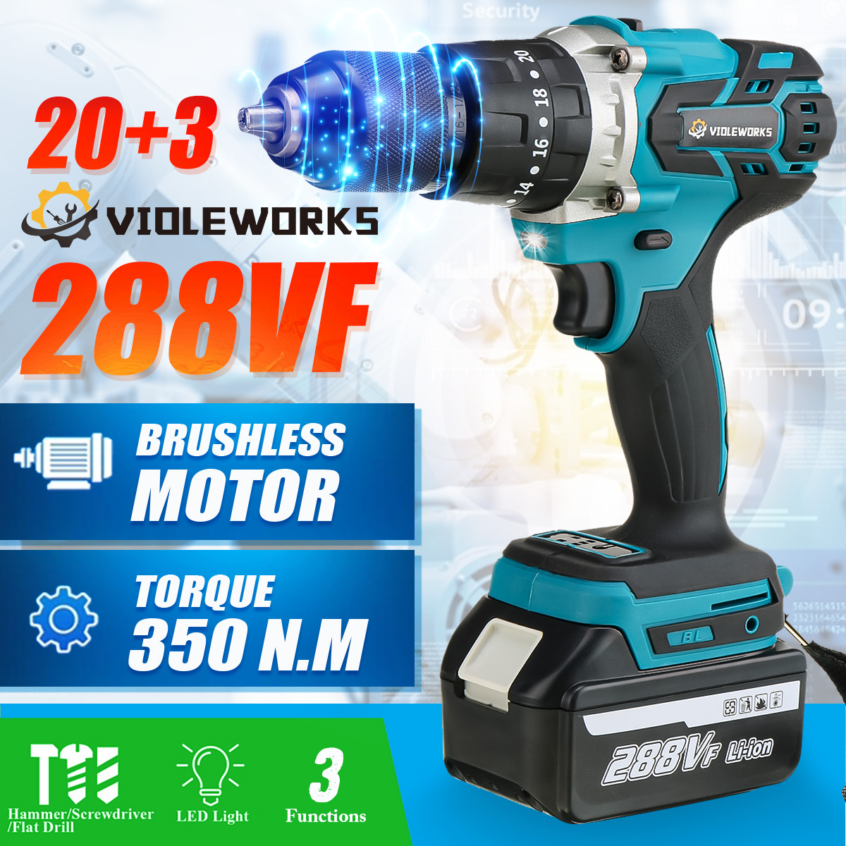 VIOLEWORKS-288VF-3-In-1-Cordless-Electric-Impact-Drill-Driver-Brushless-Driver-Drill-Hammer-with-EU--1834519-1