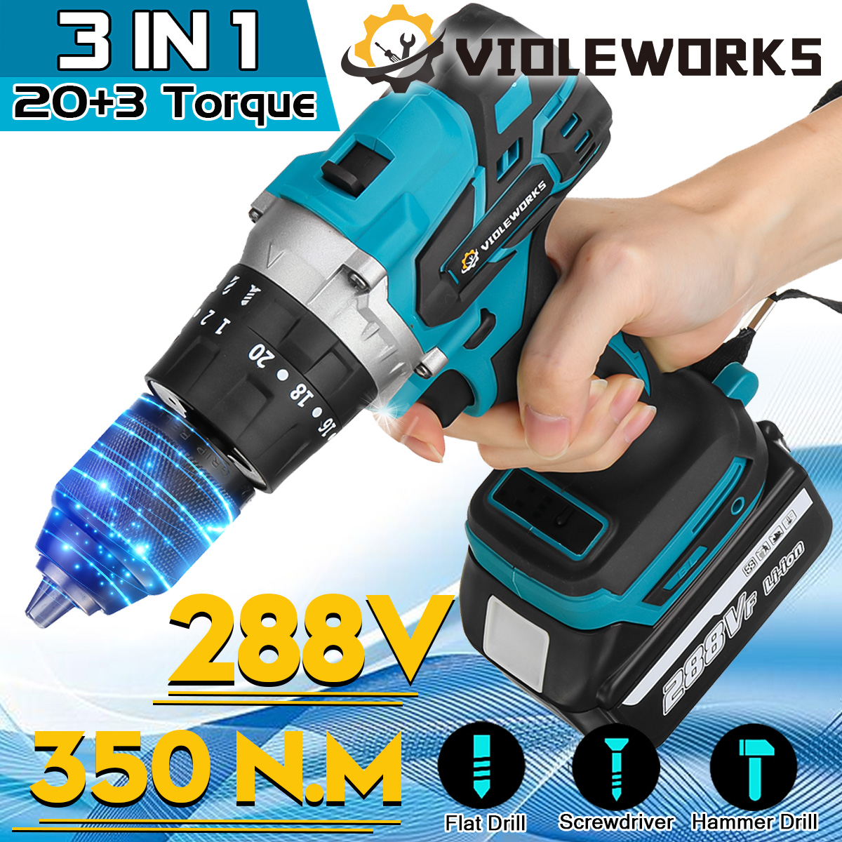 VIOLEWORKS-288VF-3-In-1-Cordless-Electric-Impact-Drill-Driver-Brushless-Driver-Drill-Hammer-with-EU--1834519-3