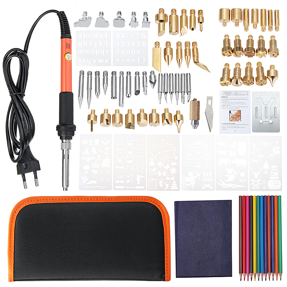 92pcs-Wood-Burning-Pen-Set-Tips-Stencil-Soldering-Iron-Pyrography-Tools-Crafts-Kit-1533728-1