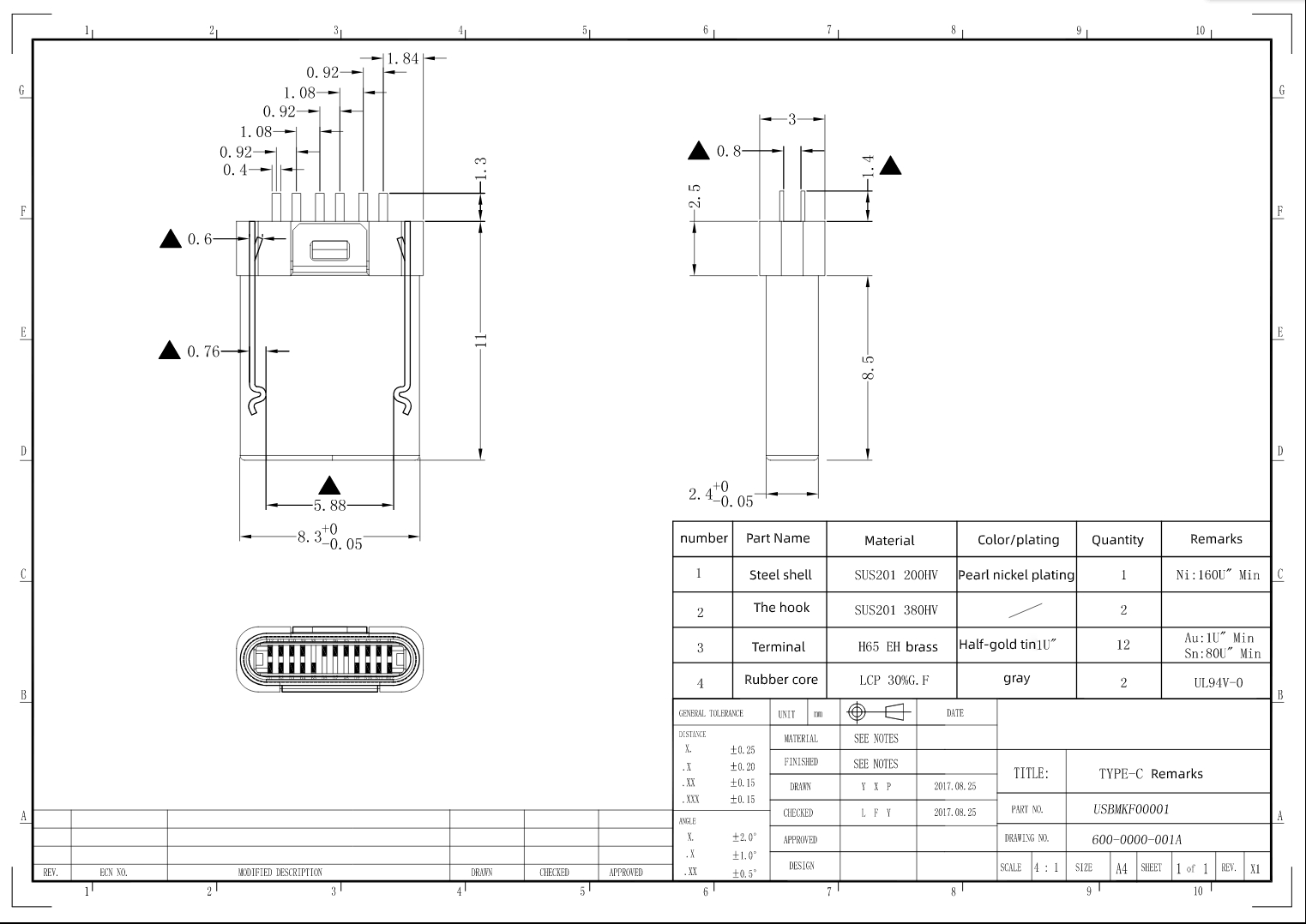 10PCS-USB-TYPE-C31-20pin-Male-Riveting-Simple-Version-Black-Glue-Connector-1845770-1