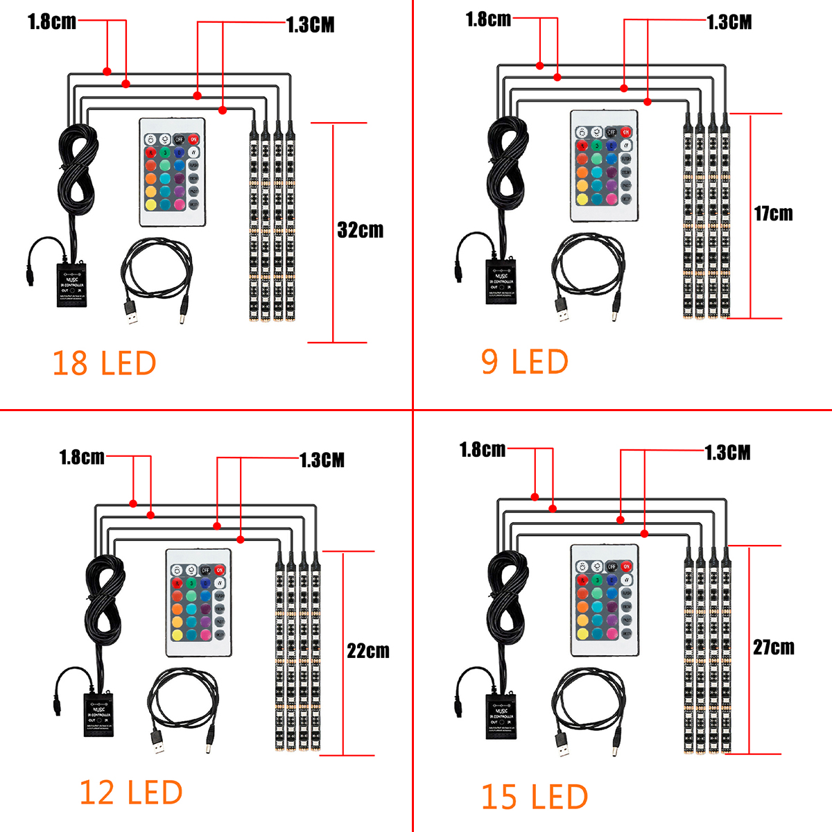 4PCS-9121518-LED-DC12V-10W-RGB-Car-Interior-Strip-Light-USB-Atmosphere-1644396-10