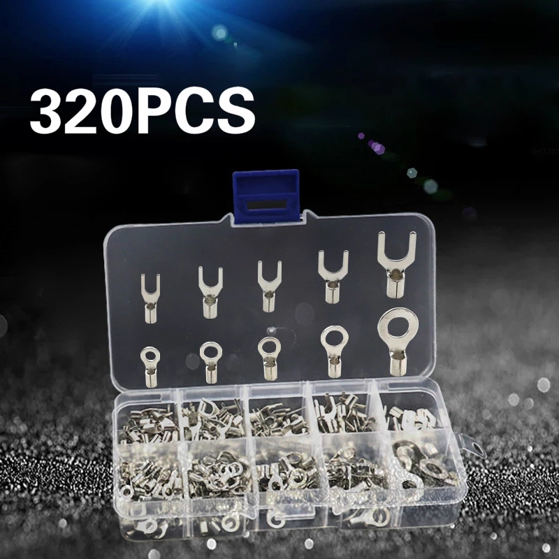 AOQDQDQDreg-320Pcs-Connector-Cold-Pressed-OTUT-Crimp-Terminals-Copper-Nose-Wiring-Fork-Set-with-Box-1824792-1