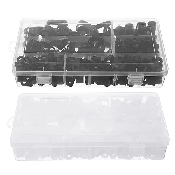 200pcs-Black-White-Plastic-R-Type-Cable-Clip-Clamp-for-Multi-Diameter-Wire-Hose-Tube-1328372-2