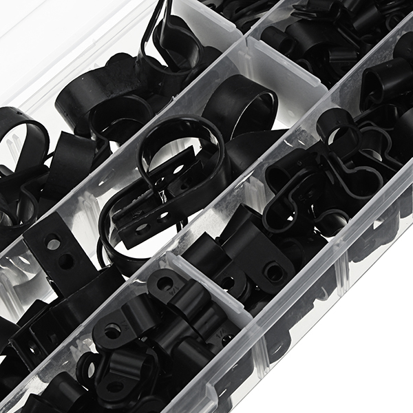 200pcs-Black-White-Plastic-R-Type-Cable-Clip-Clamp-for-Multi-Diameter-Wire-Hose-Tube-1328372-6