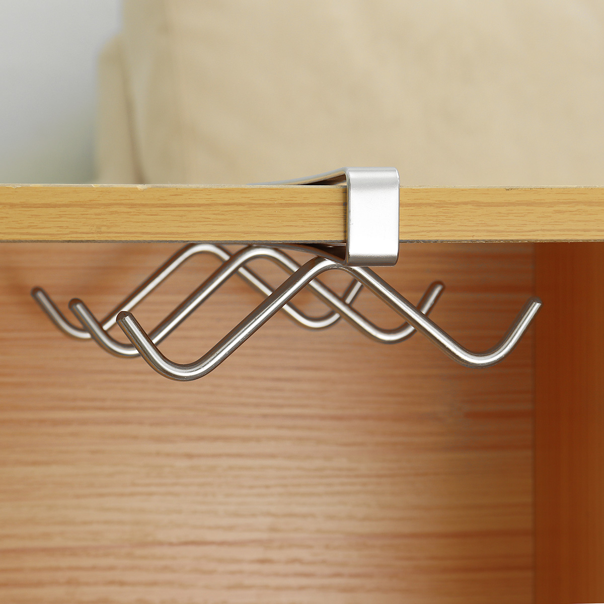 6-Hooks-Under-Cabinet-Mug-Holder-304-Stainless-Steel-Punch-free-Coffee-Cup-Storage-Rack-1689911-3