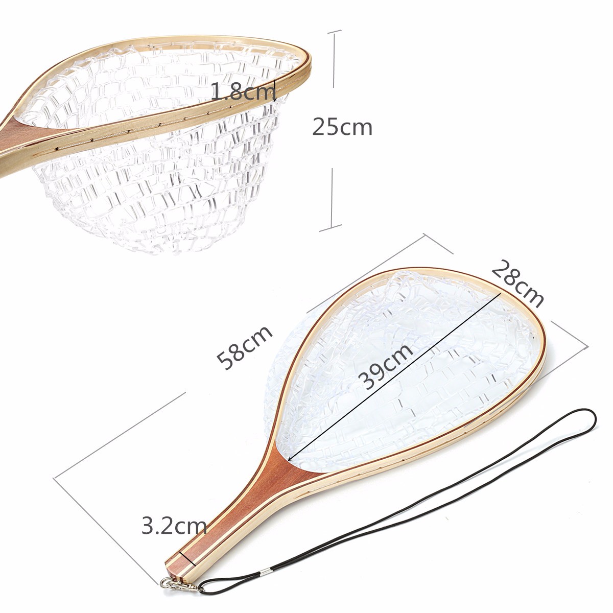 58CM-Wooden-Handle-Fly-Fish-Fishing-Landing-Trout-Clear-Rubber-Net-Mesh-Catch-Tackle-1097230-2