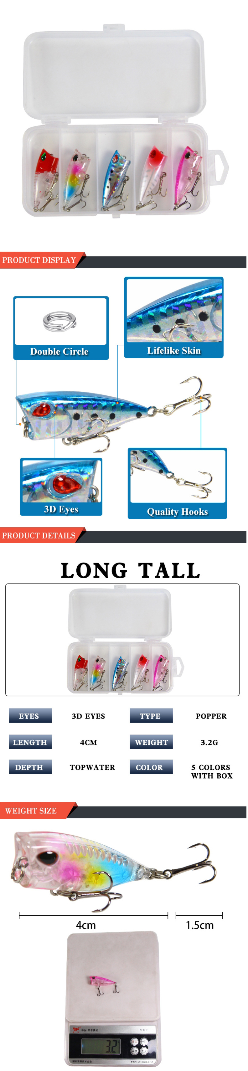 5Pcs-4cm-Fishing-Lure-Fishing-Bait-Rotating-Tail-Popper-Topwater-Swim-Crankbait-Artificial-Hard-Bait-1568330-1