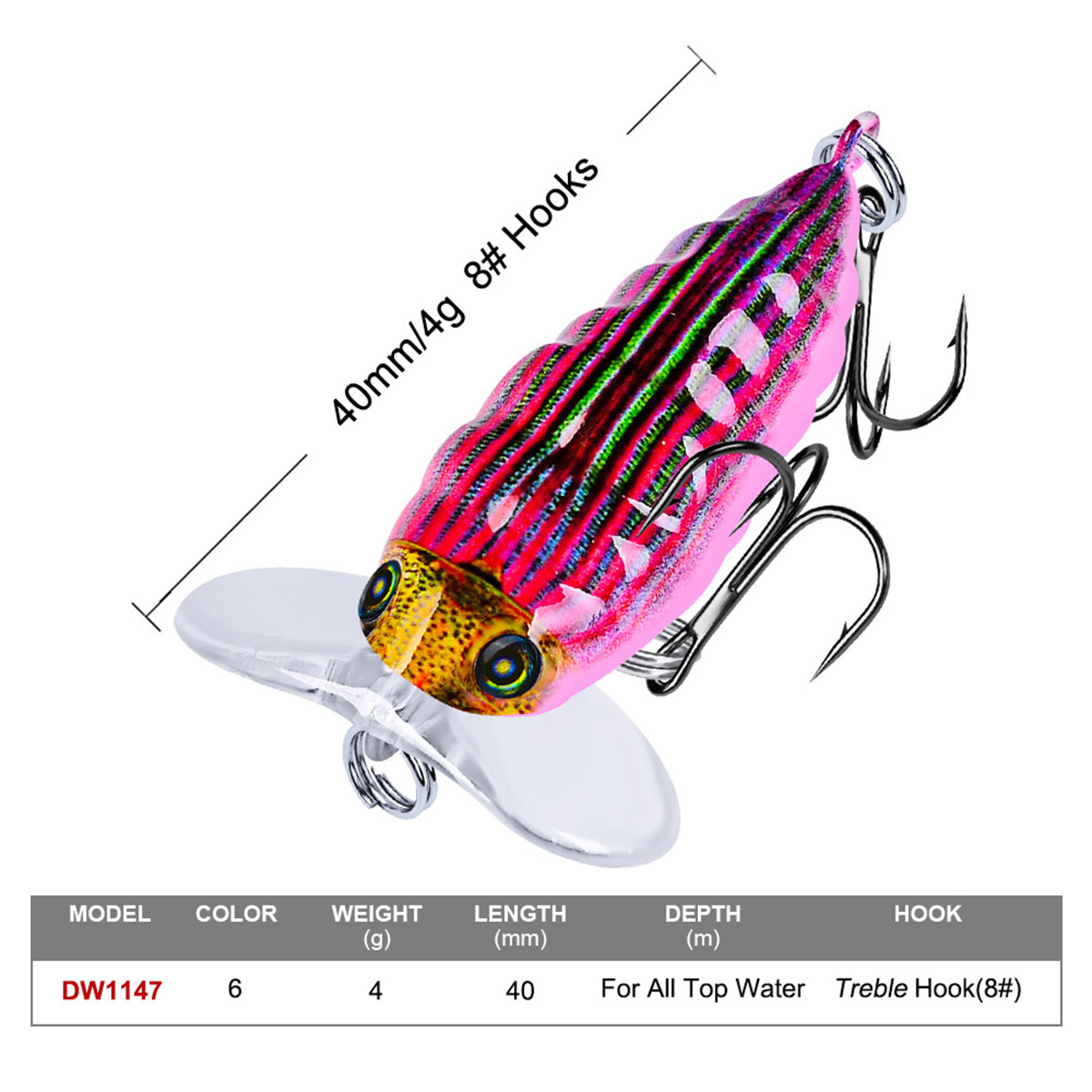 ZANLURE-1Pcs-4cm4g-Popper-Artificial-Insect-Sytle-Topwater-Fishing-Lure-8-Treble-Hook-1611036-5