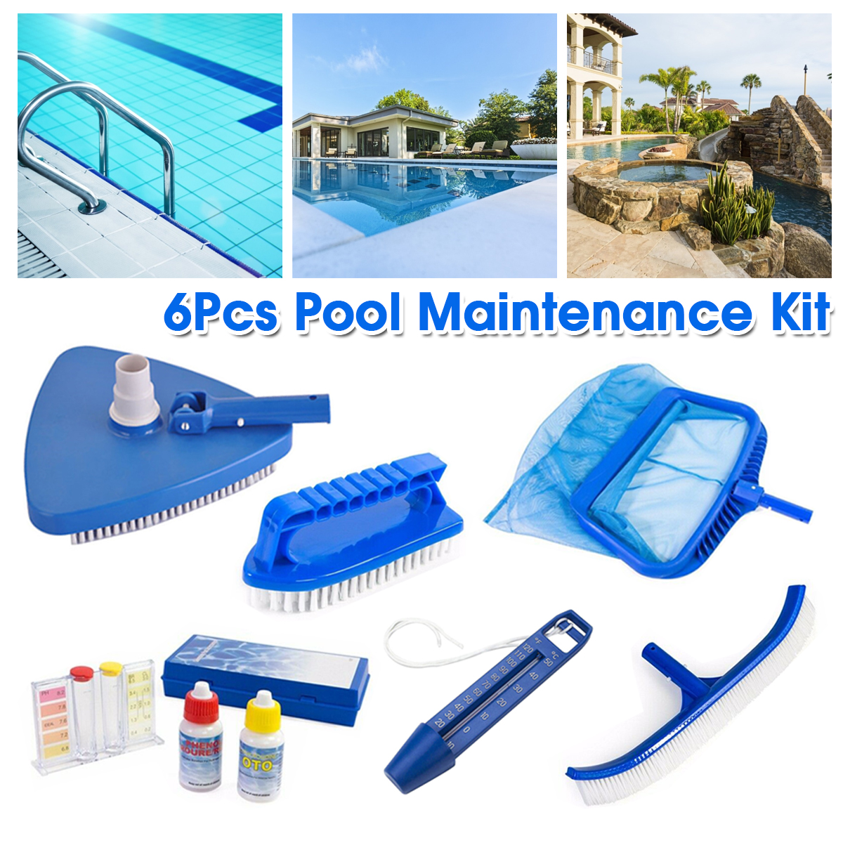 ZANLURE-6PCS-Swimming-Pools-Skimmer-Net-Rubbish-Cleaning-Rake--Wall-Brush--Floating-Thermometer-Pool-1683279-1