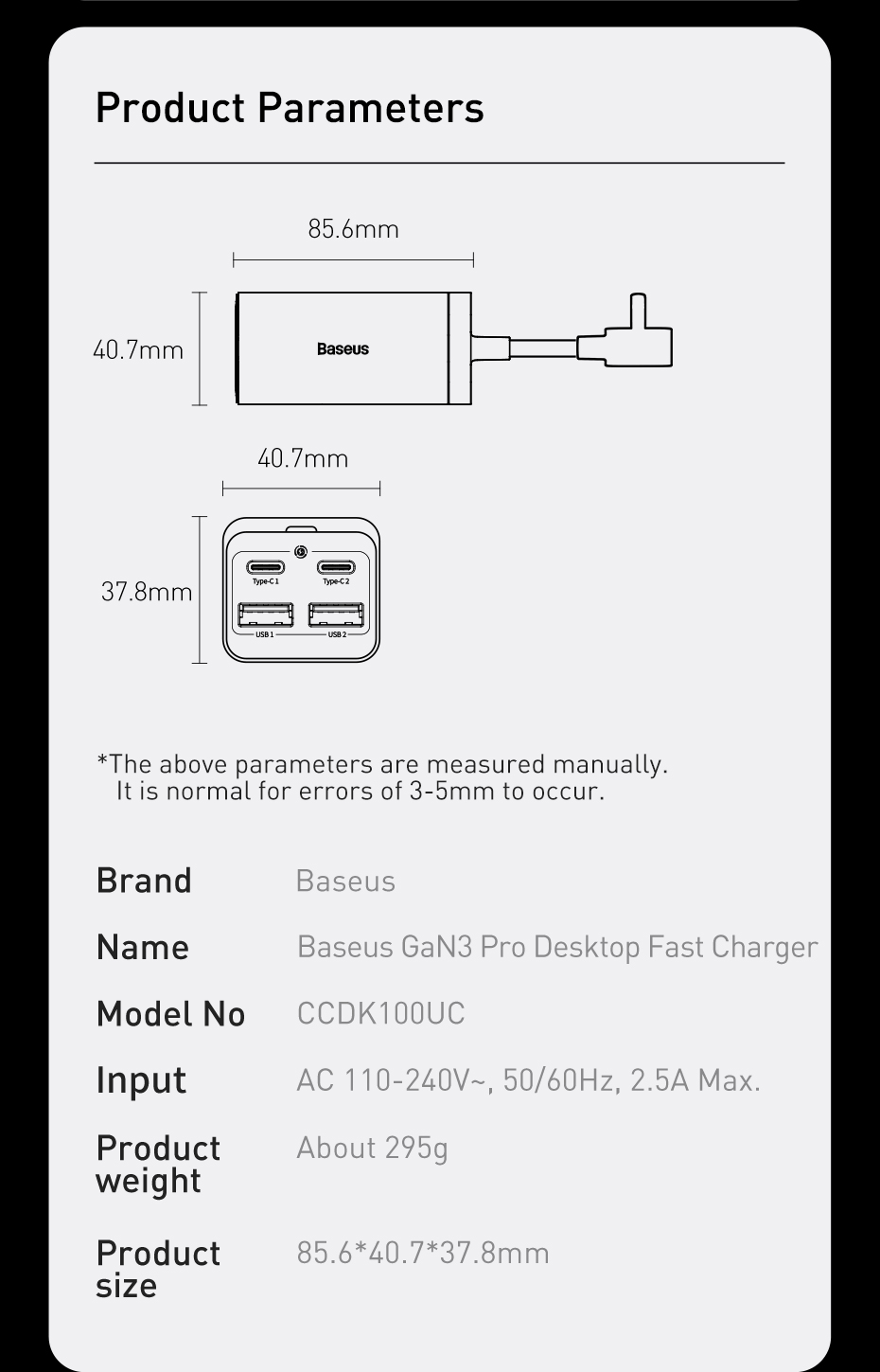 GaN-Tech-Baseus-GaN3-Pro-100W-GaN-USB-Desktop-Charger-Dual-USB-C-PD-PPS-100W-Dual-USB-A-QC30-SCP-60W-1936413-19