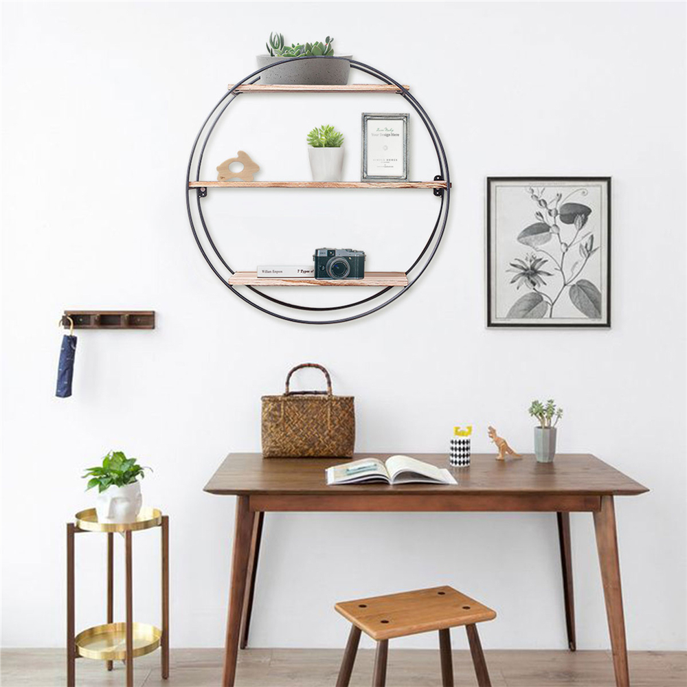 KING-DO-WAY-Round-Wall-Unit-Retro-Industrial-Style-Wood-Metal-Wall-Rack-Book-Shelf-Storage-Home-Deco-1407466-2