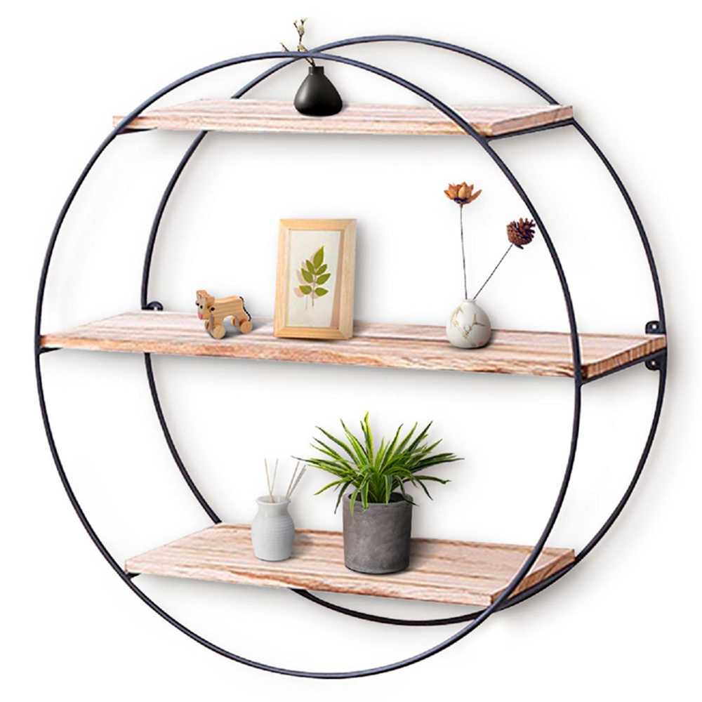 KING-DO-WAY-Round-Wall-Unit-Retro-Industrial-Style-Wood-Metal-Wall-Rack-Book-Shelf-Storage-Home-Deco-1407466-9