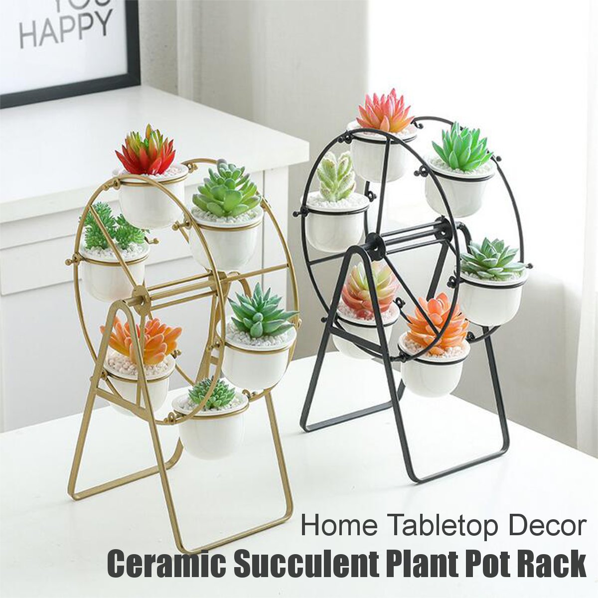 Ceramic-Succulent-Plant-Pot-Bonsai-Holder-Rack-Home-Tabletop-Decor-W-Iron-Stand-1630531-2