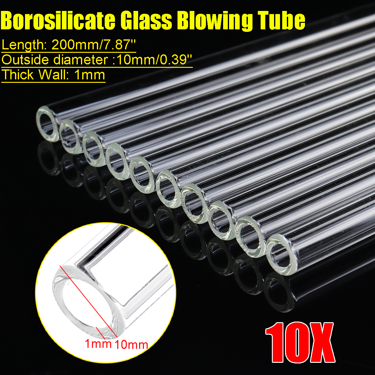 10Pcs-200mm-OD-10mm-1mm-Thick-Wall-Borosilicate-Glass-Blowing-Tube-Lab-Tubes-1623755-1