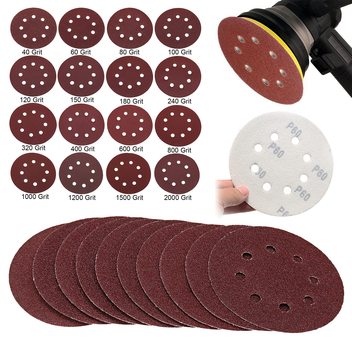 160Pcs-5-Inch-8-Hole-Hook-Loop-Sanding-Discs-40-2000-Grit-Orbital-Sander-Sandpaper-1306547-1