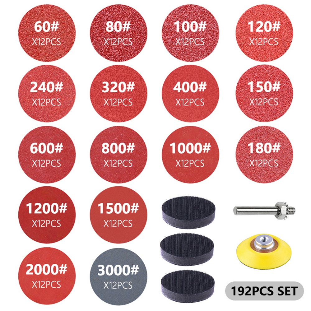 192pcs-2-Inch-Sanding-Disc-Hook-Loop-Sandpaper-60-3000-Grit-Abrasive-Polishing-Pad-for-Rotary-Tool-1896744-1